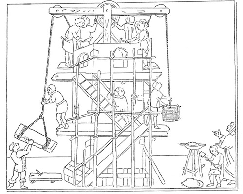 Baugerüst. Mittelalter